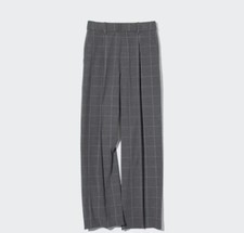 New Uniqlo Wide-Fit Pleated Dress Slacks Pants Gray Windowpane Size S