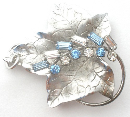 3 Sterling Silver Brooches Lot Flower Leaf Carl Art Beau Rhinestone Vintage Pins - Picture 4 of 17