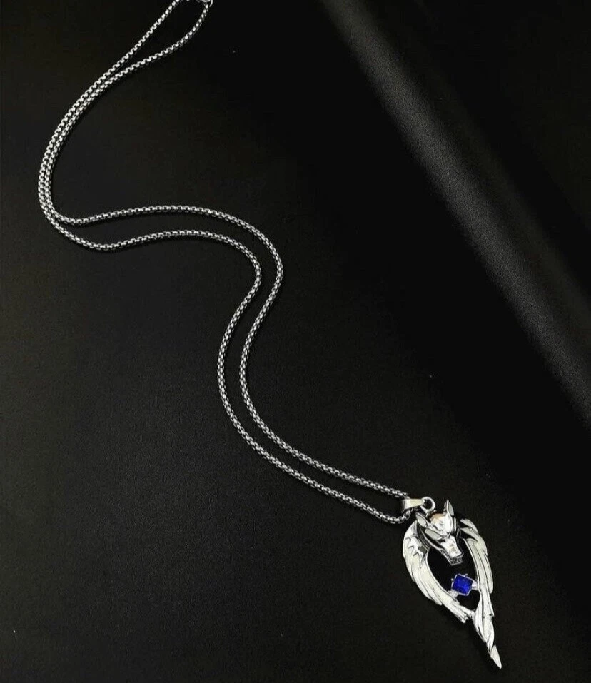 Collar Lobo Plata - Colgante Brilla en la Oscuridad - Joyería Gótica Luminosa Foto 2 de 3