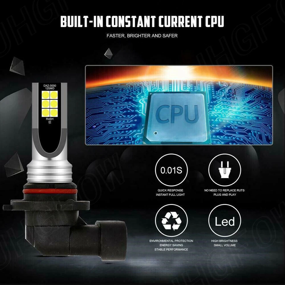 Par de bombillas antiniebla LED H10 9145 9140 blancas 6000K súper brillantes 100W Foto 3 de 4