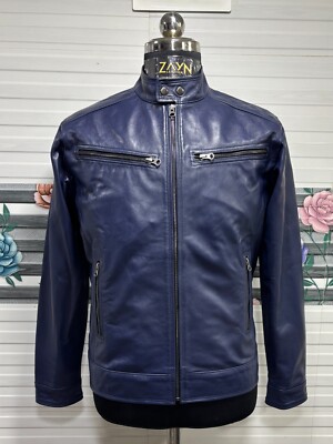 Zayn Leather Men Navy Blue Leather Jacket Real Leather Stylish Moto Biker Jacket