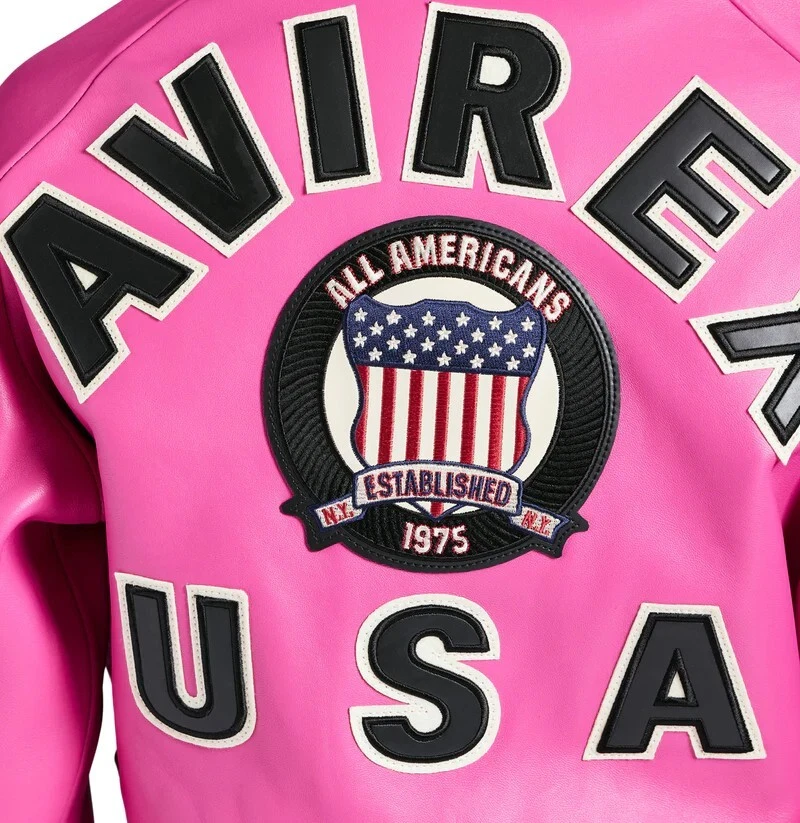 Chaqueta de cuero para mujer Avirex rosa bombardero real American Flight chaqueta para dama Foto 3 de 4