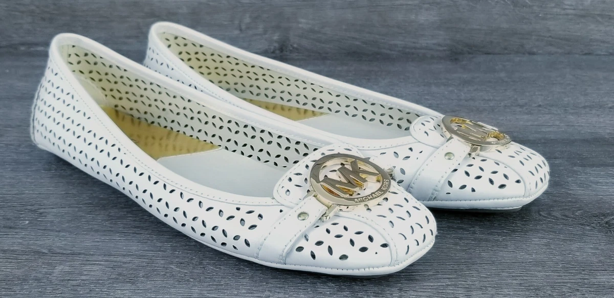 Michael Kors Womens Ballet Flats Fulton Sz 9.5 MK Logo White