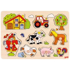 goki Steckpuzzle "Bauernhof VI" 57995 - Holzspielzeug Steckpuzzle 9 Teile