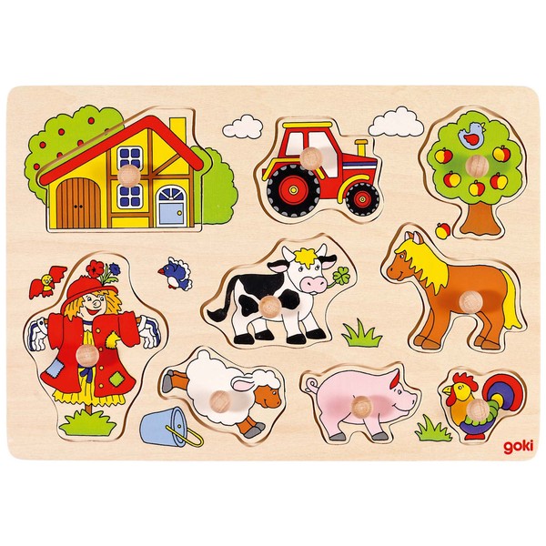 "Goki Steckpuzzle \"Bauernhof Vi\" 57995 - Holzspielzeug Steckpuzzle 9 Teile"-image