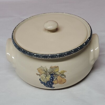 Home & Garden Party Ltd Grapes Pears 2Qt Casserole Bowl & Lid Stoneware Bean Pot