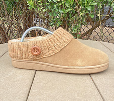 Clarks Womens 10 Slippers Mules Suede Knit Sweater Cuff Clog Chestnut