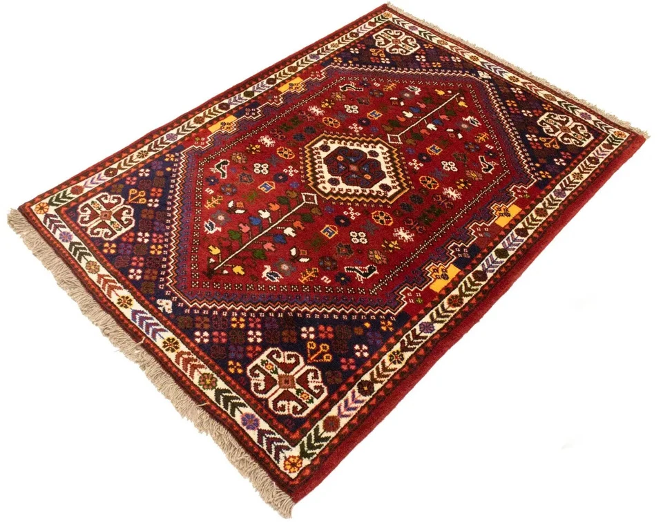 Hand-Knotted Wool Oriental Rug Vintage Tribal Design Small Red Carpet 3'5X5 ft - Image 2 of 4