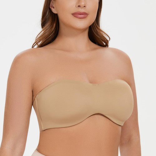 Women's Underwire Bandeau Minimizer Strapless Bras for Large Breasts Beige 44D - Picture 4 of 7