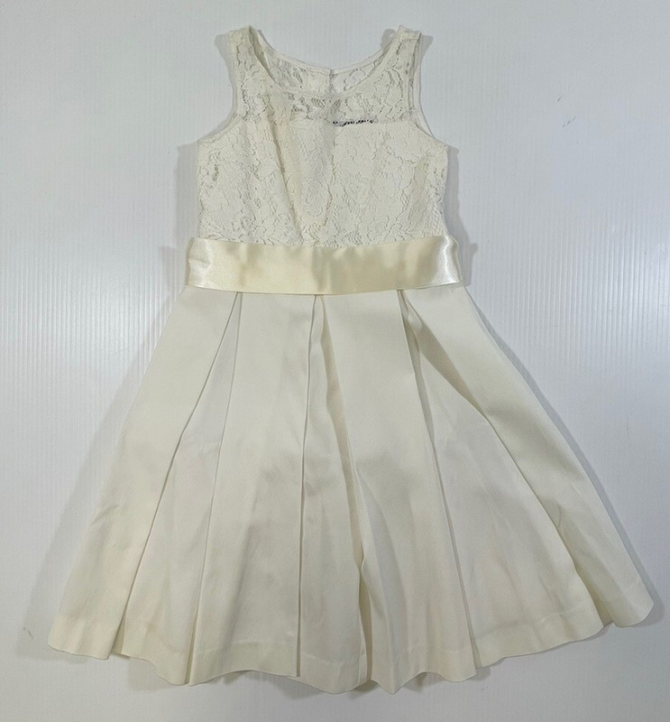 Ralph Lauren Girls Off White Sleeveless Lace Bodice Formal Party Dress 6