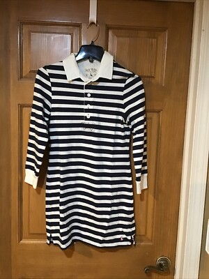 JACK WILLS Women’s Navy& White Striped Rugby Long Sleeve Collared DRESS,  US4,UK8