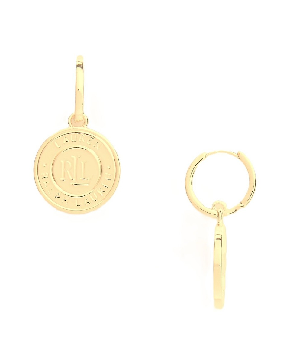新作【RALPH LAUREN】Logo Coin Drop Earrings ★ NEW RALPH LAUREN GOLD TONE SIGNATURE COIN HOOP DROP EARRINGS