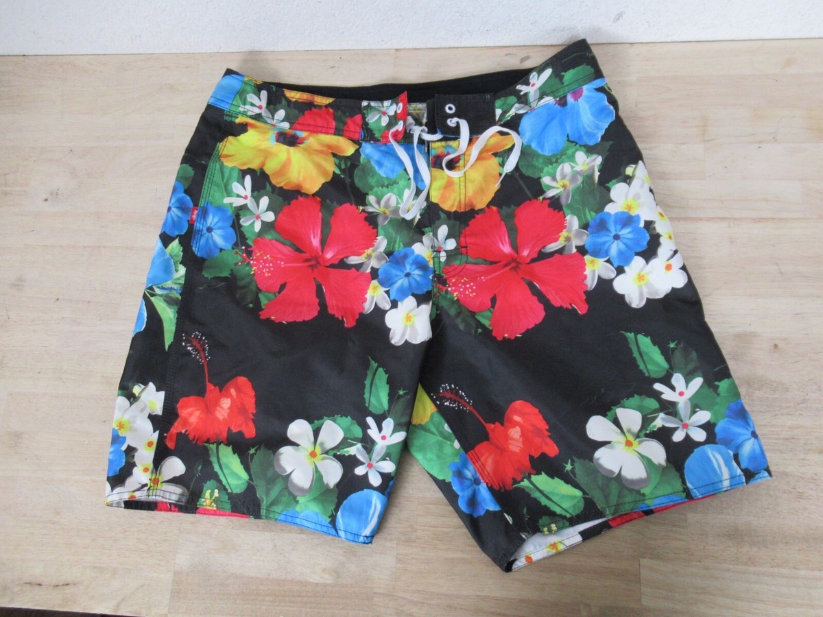 Stussy Swim Trunks Men's Size 34 Black with Floral Flower Design