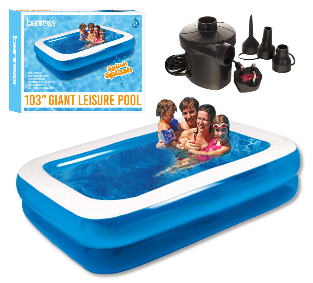 PISCINA INFLABLE RECTANGULAR JUMBO FAMILIA DIVERSIÓN Y BOMBA DE REMO 103"- 836L