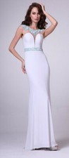 SHEER Open Back Aqua Sequins Spandex bodice Long Evening Gown prom Formal dress