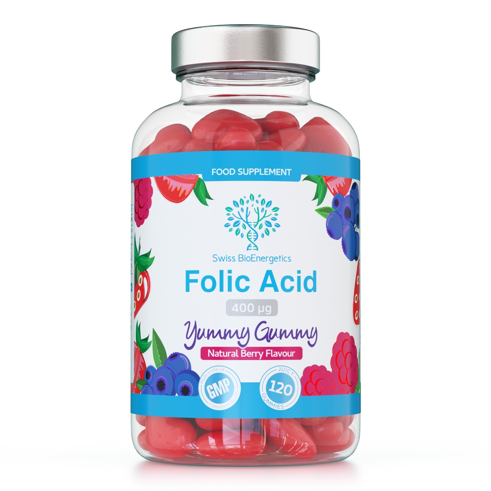Folic Acid Gummies - 120 Natural Berry Flavoured Chewable & Yummy