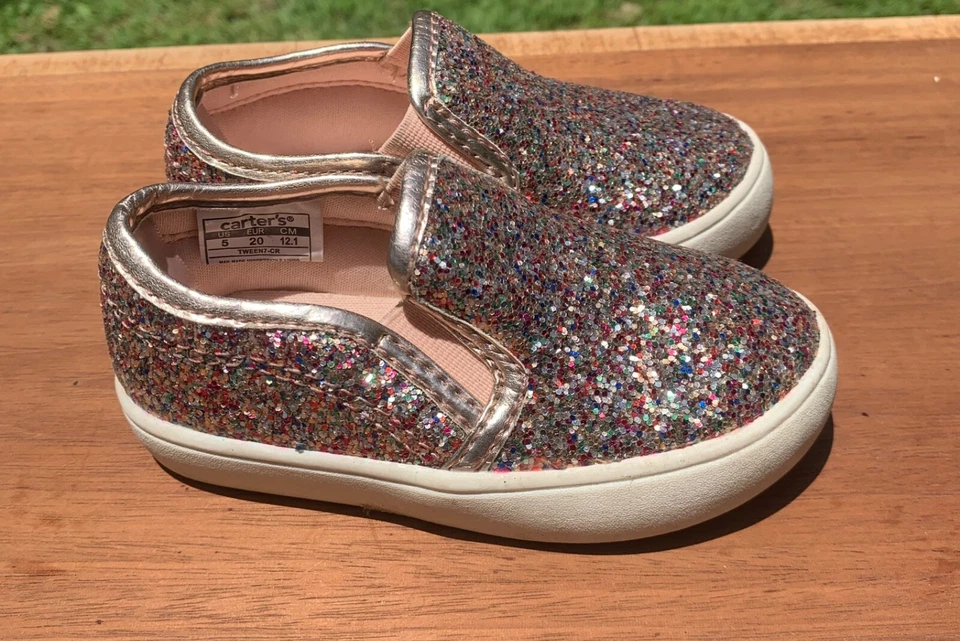 Carters Pink/MutliColor Sparkel Slip On Sneakers Toddler Size 5 - Image 2 of 4