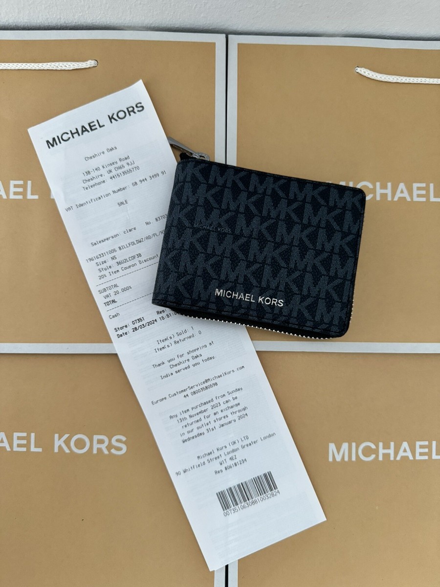MICHAEL KORS Bifold Zipper Wallet MK Imprinted Navy Blue Coin Wallets NEW