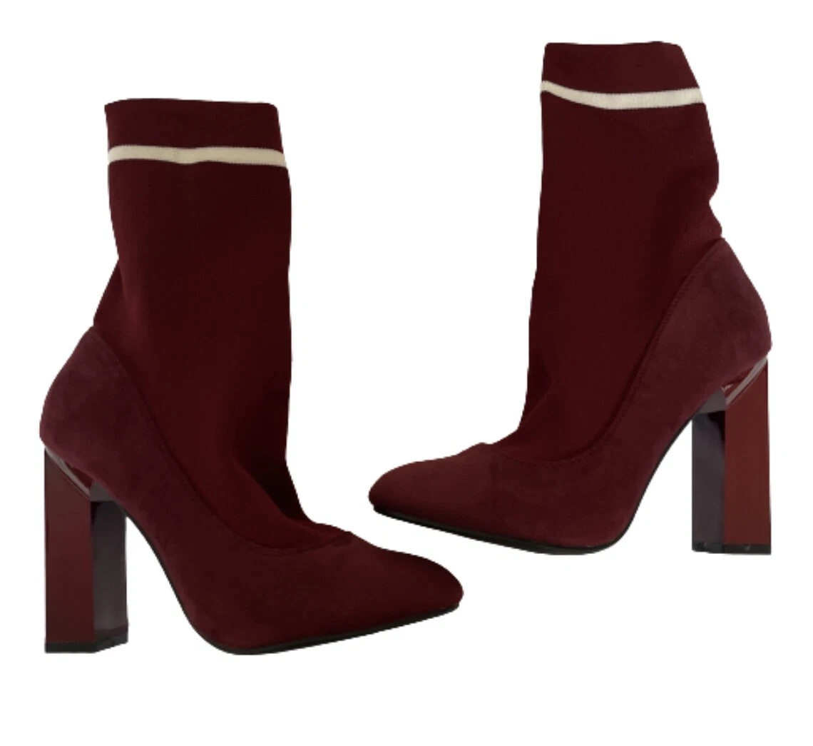 Womens Burgundy Red Suede Platform Ankle Sock Court Shoes Heels