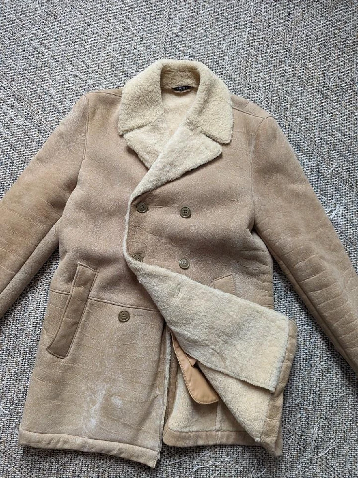 Abrigo reciente HUGO BOSS jártico piel de oveja 36R lana cuero RANCHER Foto 2 de 4