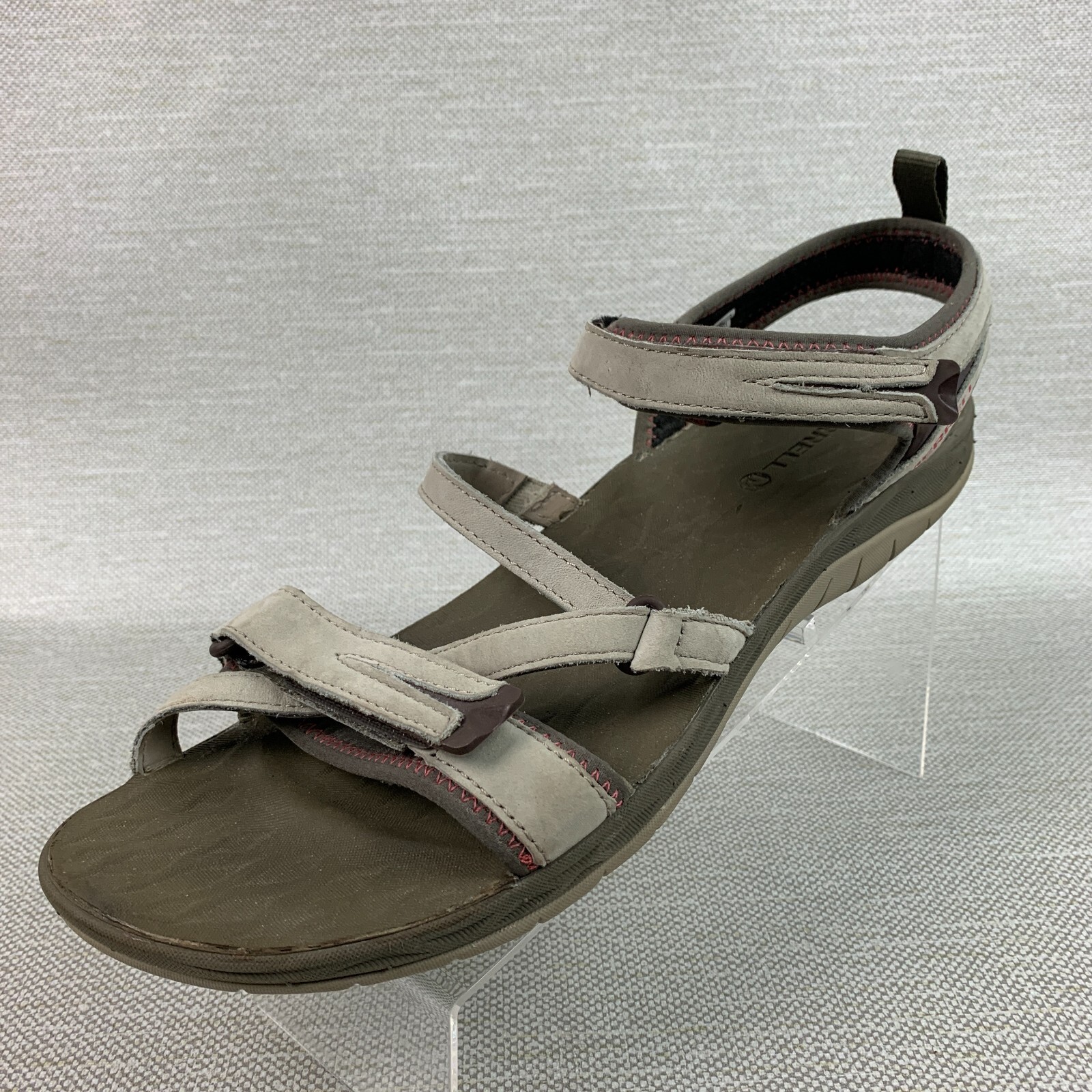 Merrell sandali donna alluminio pelle tortora punta aperta gancio cinturino passante misura 11