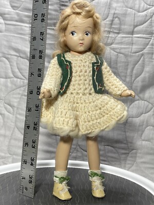 1940s Vintage La Madelon Doll, Green Felt Vest and Knitted Dress | eBay