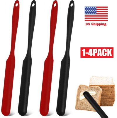 4× Silicone Jar Spatula Heat Resistant Kitchen Spatulas Long Handle Jam Spreader