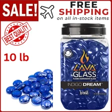 Blue Fire Pit Glass Beads Premium Fireplace Round Reflective Rocks Drops 10 lb