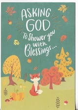 NEW THANKSGIVING Card 4.75x7 Asking God to Shower U w/Blessings Fox Woods