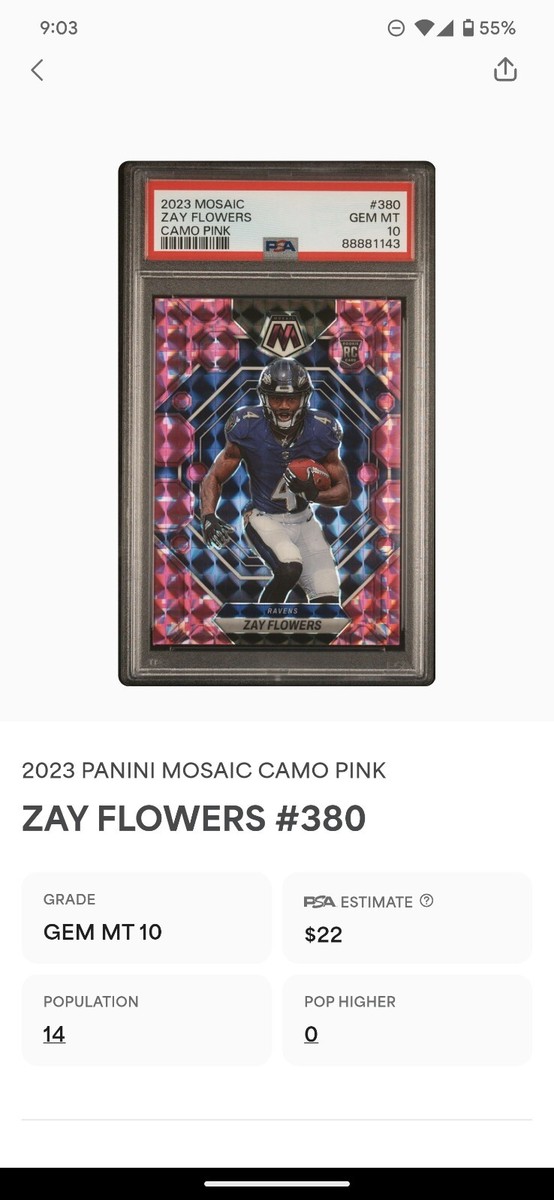 2023 Panini Mosaic Zay Flowers Camo Pink Rookie RC #380 PSA 10
