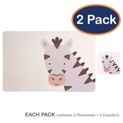 2er Set Effy Zebra Neuheit Braun Tischset & Untersetzer Paar Kinder Kleinkind