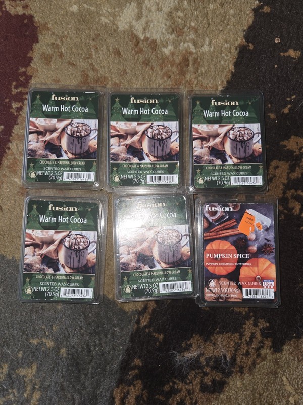 Lot Of 6 Fusion 5 Warm Hot Cocoa 1 Pumpkin Spice Scented Wax Cubes Bundle New