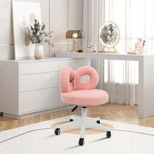 Vanity Chair with Cute Bow Backrest & Wheels, 360° Rolling Makeup Seat