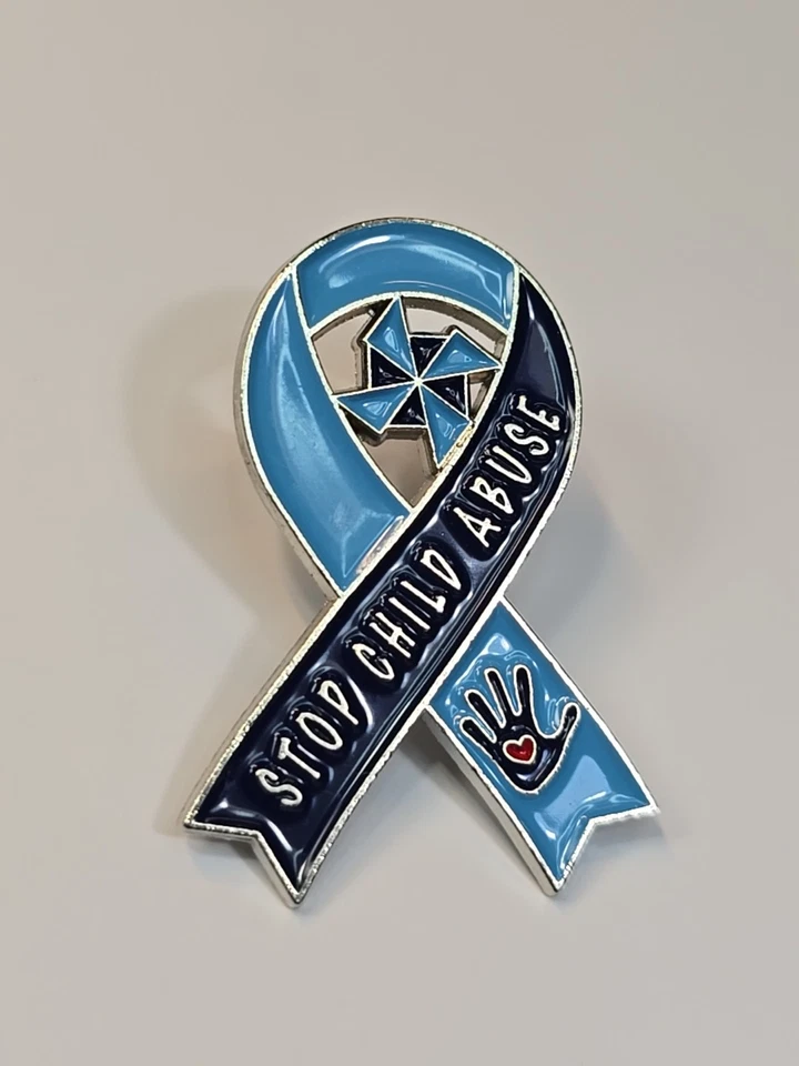 Stop Child Abuse蓝色意识丝带翻领别针 — 第 2/4 张图片