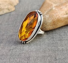 Handmade Citrine 925 Sterling Silver Ring Gemstone Birthday Ring All Size R 529