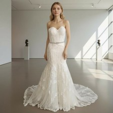 Galina Signature Ivory Wedding Dress Size 4 Corset Mermaid Lace Strapless Train