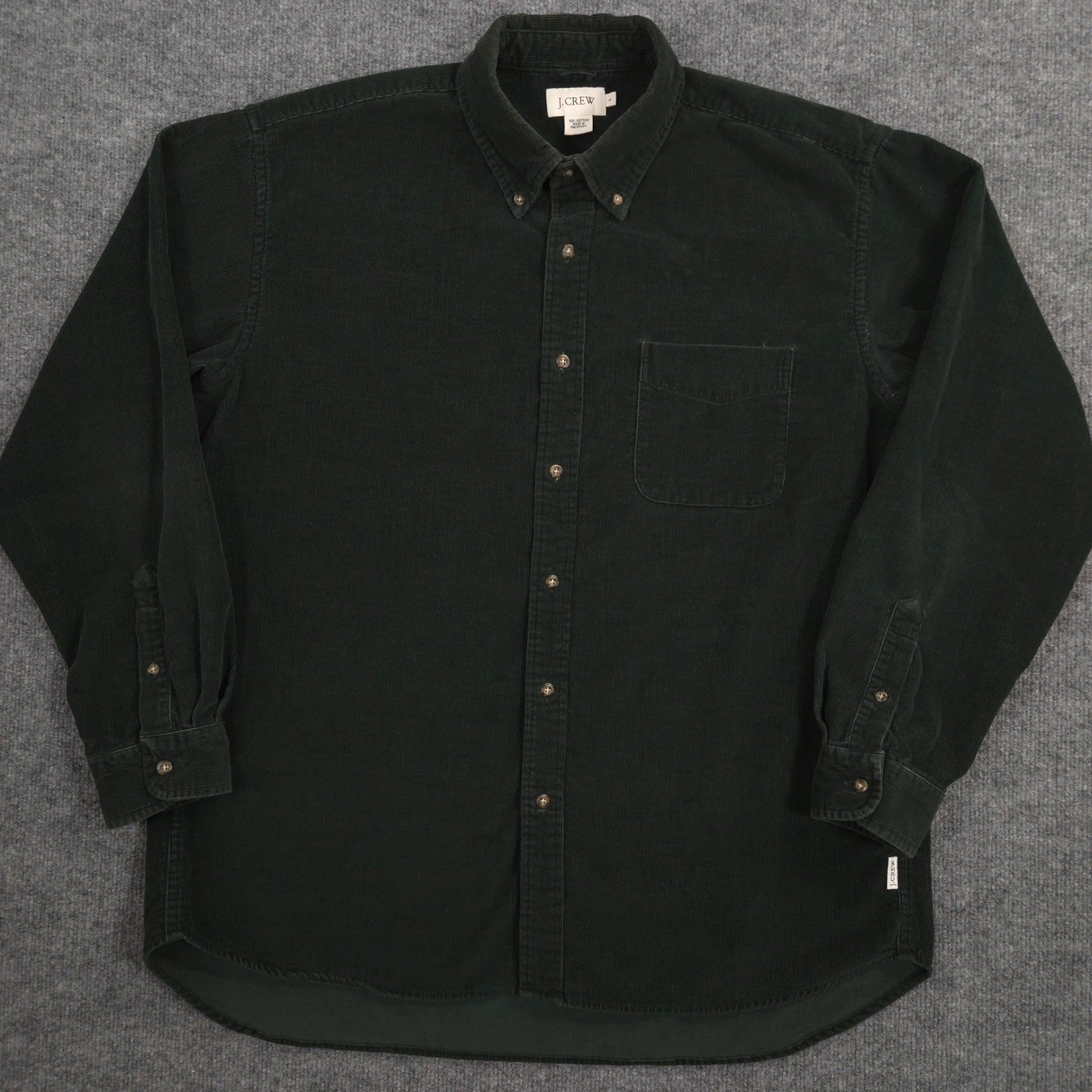 J Crew Shirt Mens Large Dark Green Front Pocket Long Sleeve Button Down Preppy