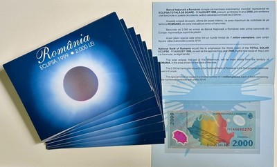 Romania 2000 Lei 1999 Polymer Commemorative Banknote Eclipsa Folder Pick# 111b