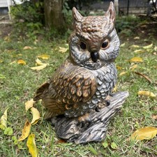 Vtg Large Ceramic Owl Perched On Branch Hand Painted Molded 70  s 14  tall