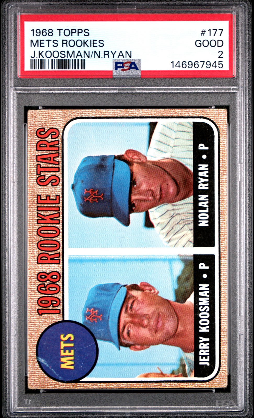 1968 TOPPS JERRY KOOSMAN/NOLAN RYAN #177 METS ROOKIES ROOKIE RC PSA 2
