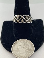Vintage Open Linked Heart  4 Prong CZs Sterling Silver .925 Band Ring Sz 10