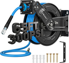 Heavy Duty 65ft Retractable Air Hose Reel with Auto Rewind & Dual Arms