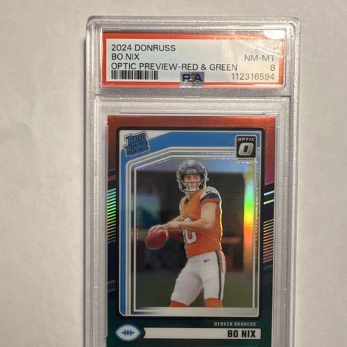2024 Panini Donruss Rated Rookie Bo Nix #369 Red & Green Prizm PSA 8 Broncos