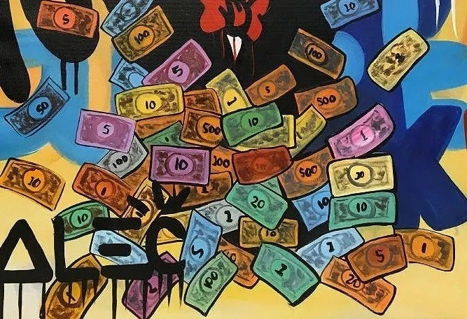 Pintura rara firmada Alec Monopoly acrílico sobre lienzo Foto 3 de 4