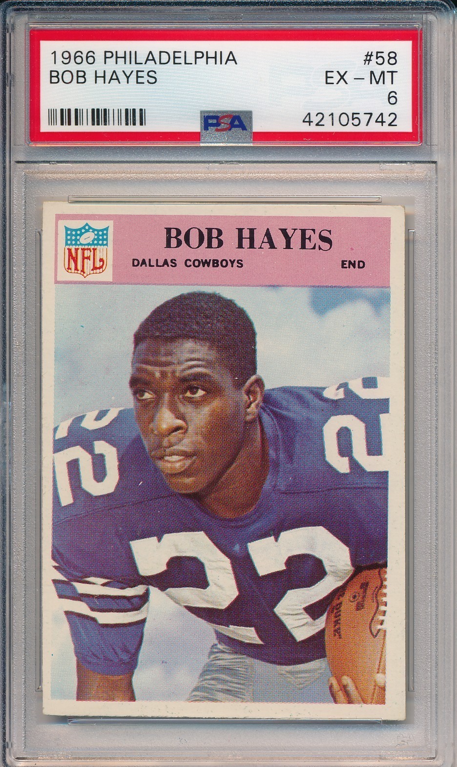 1966 PHILADELPHIA #58 BOB HAYES ROOKIE - PSA 6 EX-MT (SVSC) CENTERED!