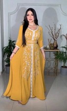 Yellow Georgette Moroccan Eid Islamic Hand Work Dubai Farasha Abaya SALE Kaftan