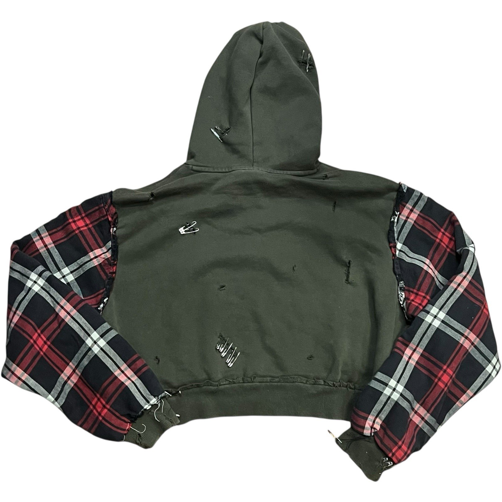 Puma Patchwork Plaid Distressed Cropped Hoodie XL… - image 6