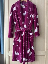 Womens Fleece Dressing Gown UK Size S Magenta with White Rabbit Print Tom Franks