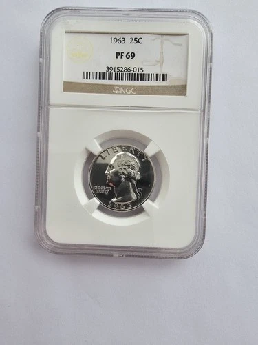 SILVER 1963 PF69 WASHINGTON QUARTER GRADED NGC 25C P MINT 90% AG COIN
