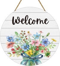 Wooden Wreaths for Front Door Hanger Welcome Sign for Porch